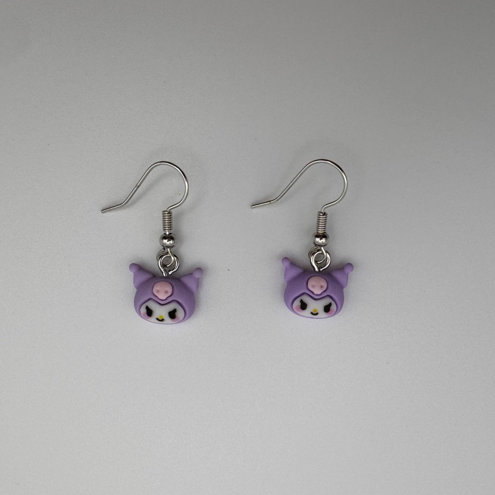 Purple kuromi character dangle earrings